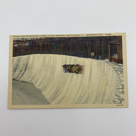 Vintage Lake Placid NY Postcard Olympic Bob Run Whiteface Curve 1930s Adirondack - Picture 2 of 7